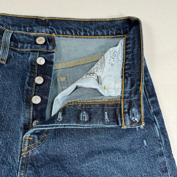 Levis 501 Straight Leg Jeans Size 29X28 Dark Wash Denim Button Fly Distressed - Picture 15 of 16